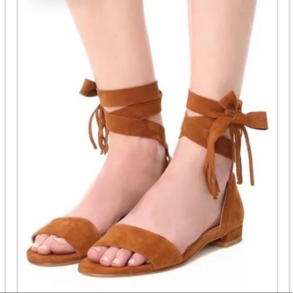 STUART WEITZMAN Suede Fringe Trim Accent Sandals